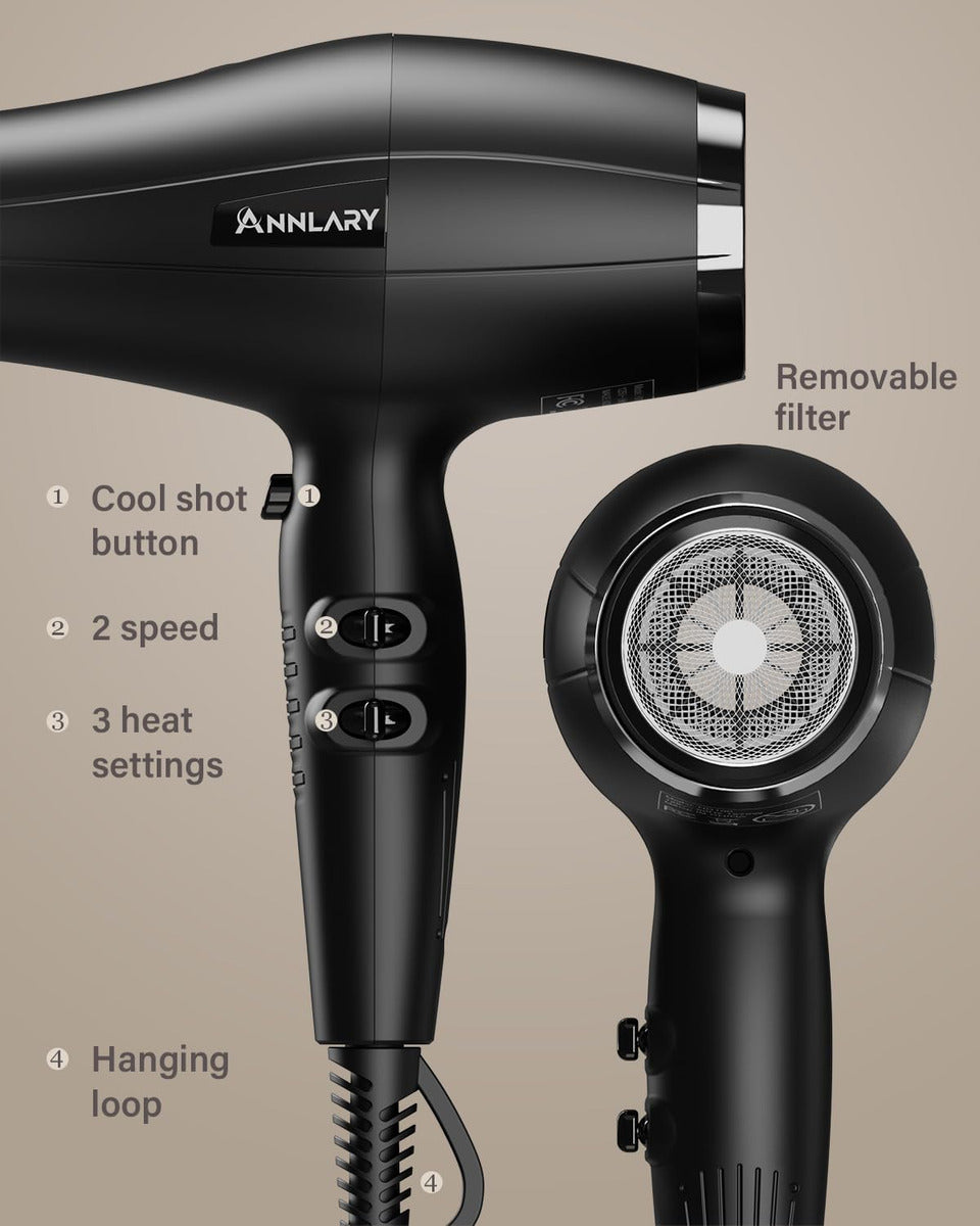 Annlary Secador De Pelo Iónico Con Difusor, Secador De Pelo,