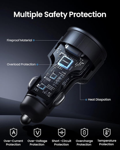 Pisen Cargador De Coche Usb C De 60 W - Adaptador De Cargado