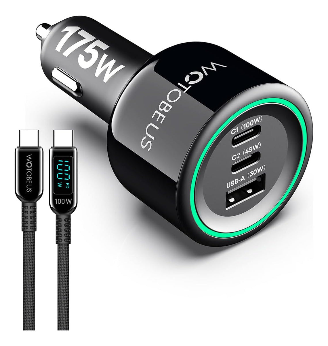 Wotobeus Cargador De Coche Usb C De 175 W Con 3 Puertos Con