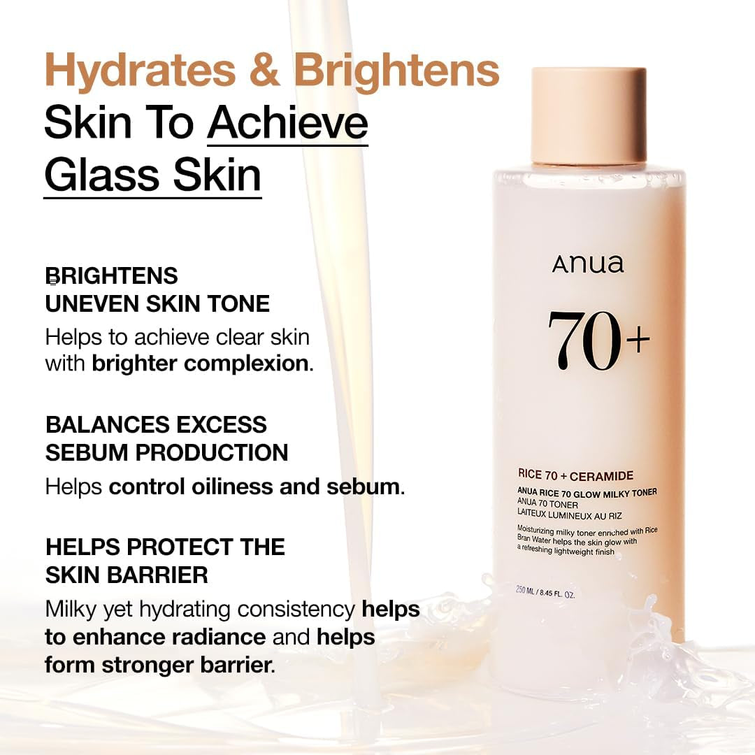 Anua Rice 70 Glow Milky Toner, Para Piel De Vidrio, Agua D