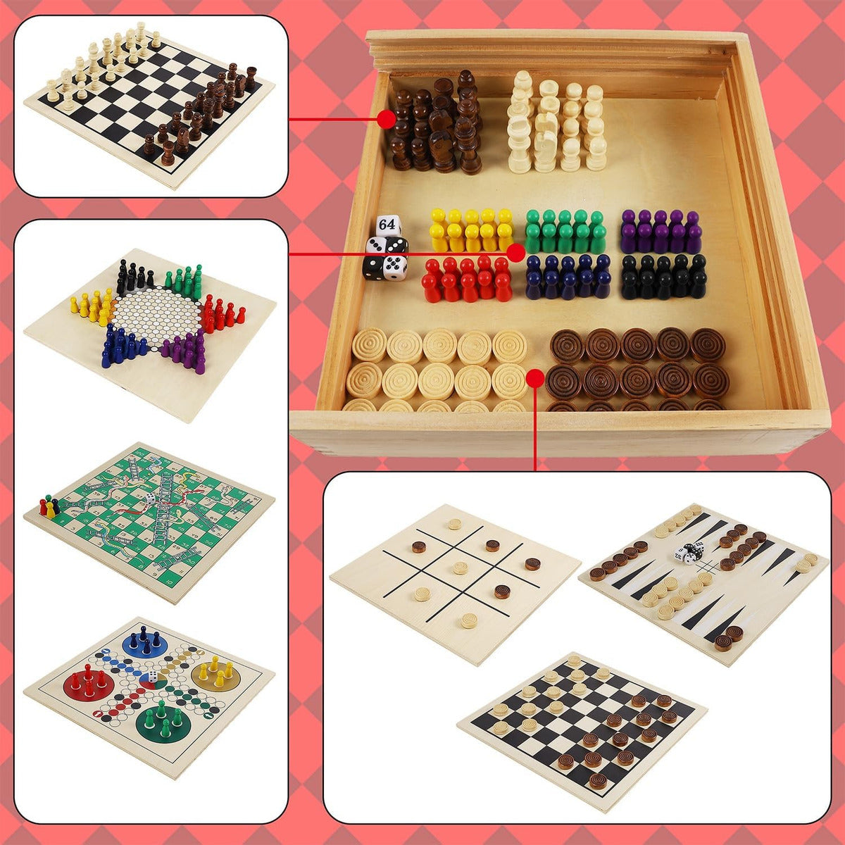 Juegoal Juego De Mesa De Madera 7 En 1 Para Niños Y Adultos,