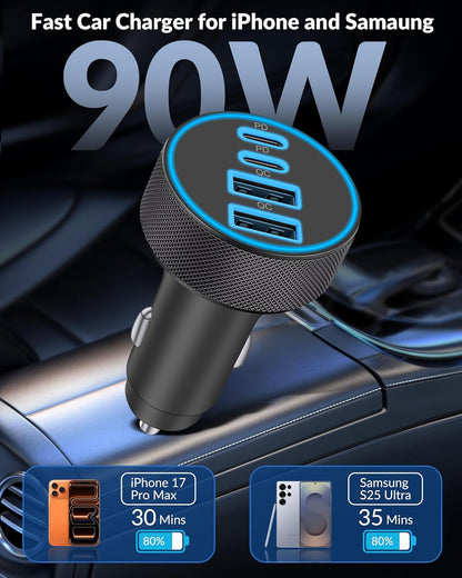Cargador De Coche Para iPhone 17 16 15 De Carga Rápida, 90 W