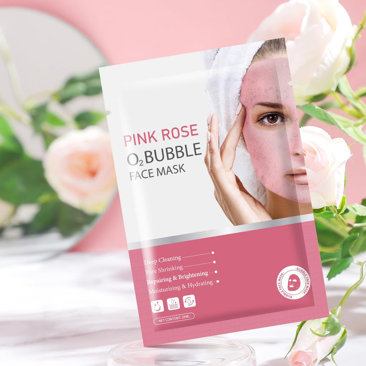 Paquete De 10 Mascarillas Faciales De Burbujas Rosa O2 Para