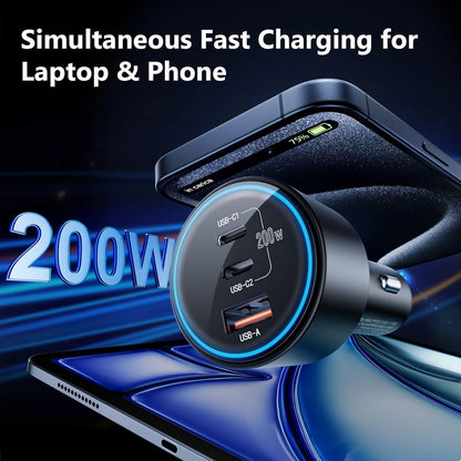 Cargador De Coche Usb C De Carga Rápida De 200 W, Doble Pd 1