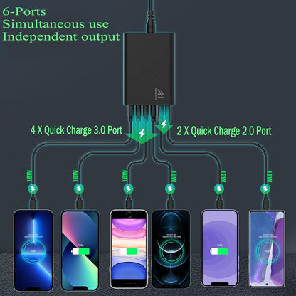 Cargador De Coche Usb De Múltiples Puertos, 96w 6 Puerto