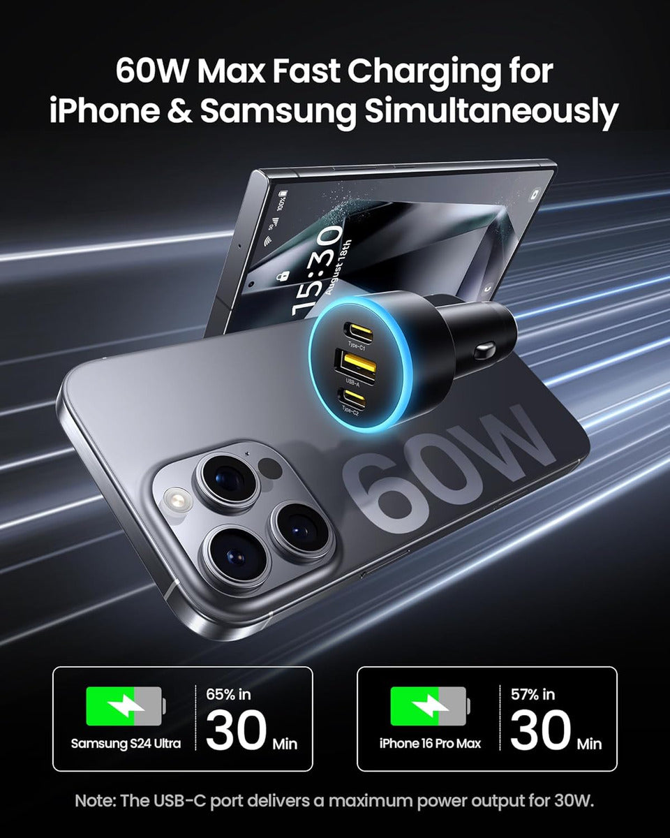 Pisen Cargador De Coche Usb C De 60 W - Adaptador De Cargado
