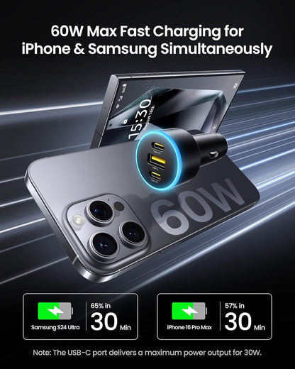 Pisen Cargador De Coche Usb C De 60 W - Adaptador De Cargado