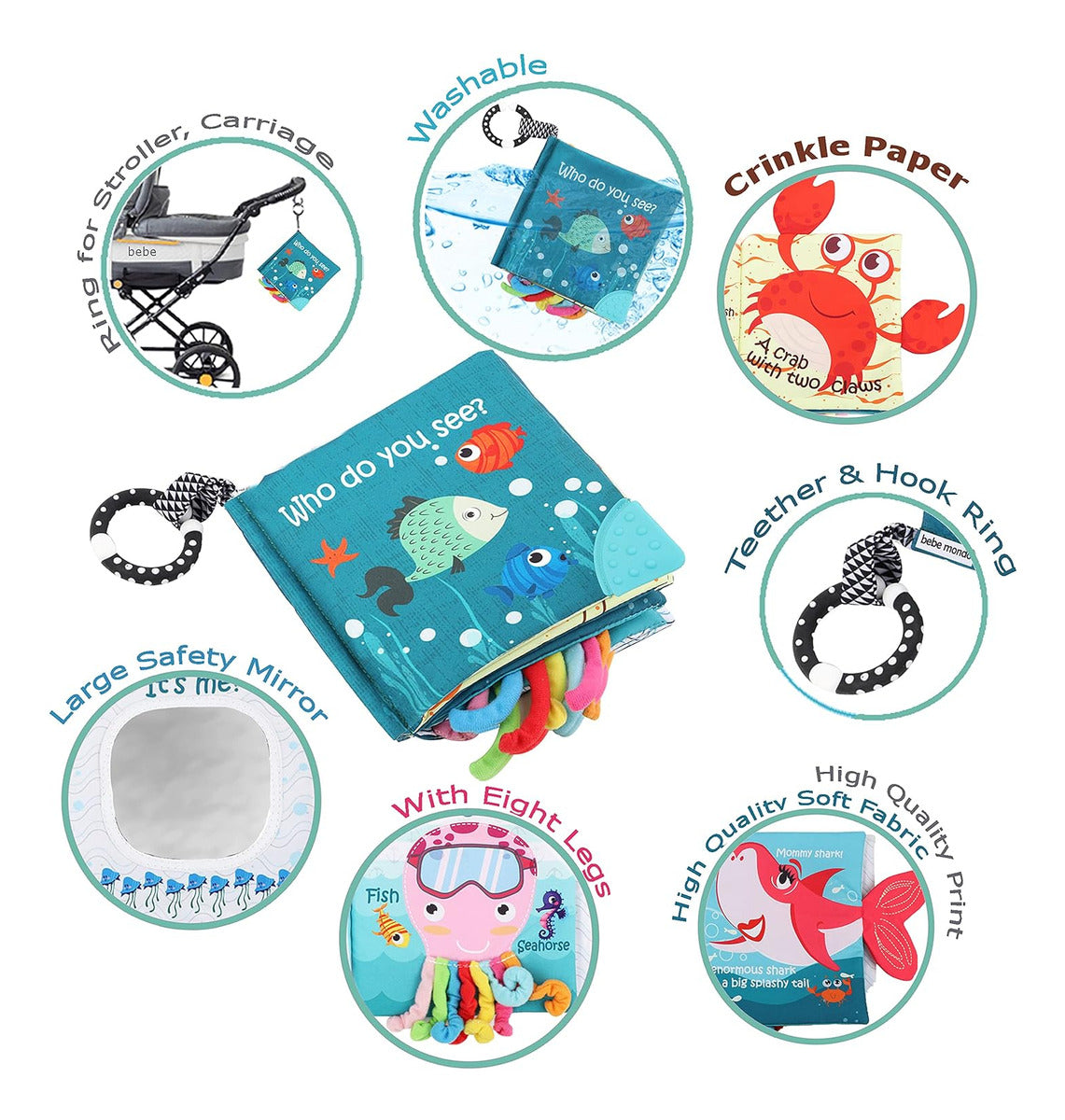 Libros De Pescado Para Bebés, Libros Arrugados De Tela Tácti