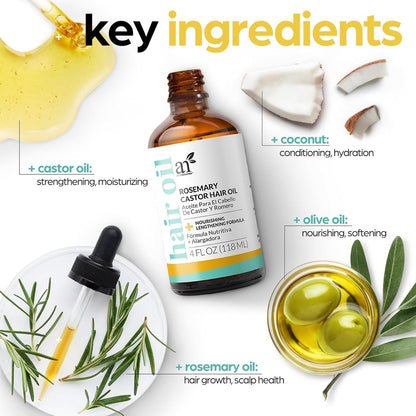 Artnaturals Aceite De Cabello Orgánico De Romero Y Ricino +
