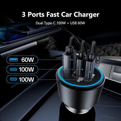 Cargador De Coche Usb C De Carga Rápida De 200 W, Doble Pd 1