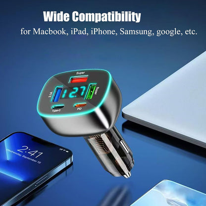 Cargador De Teléfono De Coche Usb C De 5 Puertos Con Panta