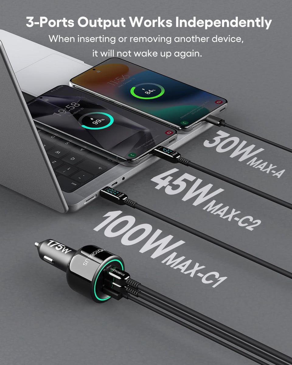 Wotobeus Cargador De Coche Usb C De 175 W Con 3 Puertos Con