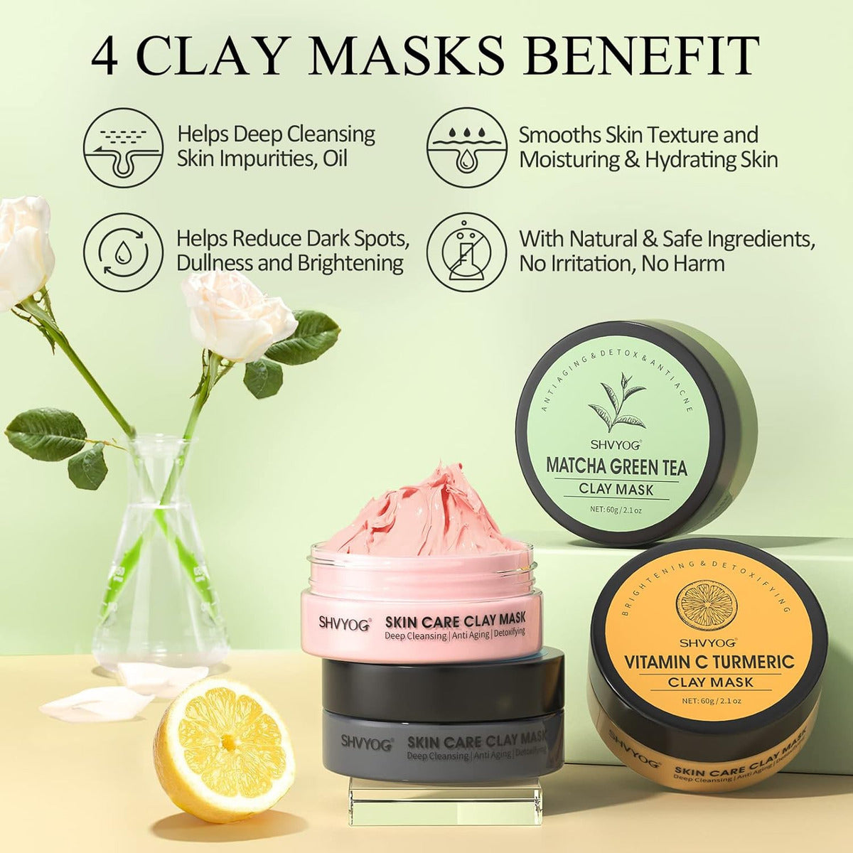 Shvyog Juego De 4 Mascarillas Faciales  Máscara De Arcilla