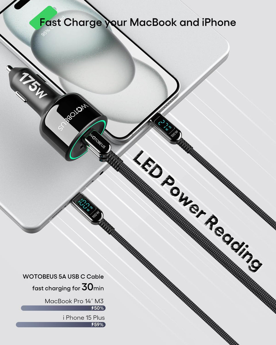 Wotobeus Cargador De Coche Usb C De 175 W Con 3 Puertos Con