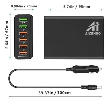 Cargador De Coche Usb De Múltiples Puertos, 96w 6 Puerto
