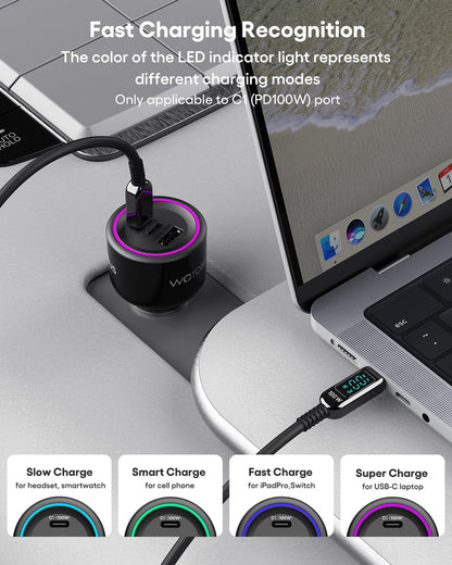 Wotobeus Cargador De Coche Usb C De 175 W Con 3 Puertos Con