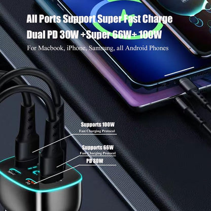 Cargador De Teléfono De Coche Usb C De 5 Puertos Con Panta