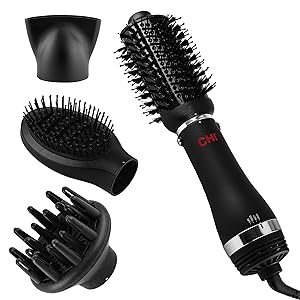 CHI Volumizer - Cepillo de soplado 4 en 1, secador de pelo que crea un cabello suave, sedoso y brillante, cuatro accesorios intercambiables para un estilo versátil, color negro