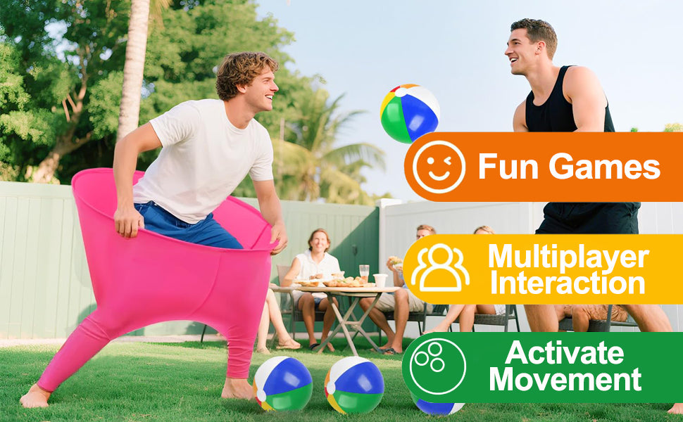 Juego de 2 pantalones de abuela con tirantes, 16 bolas hinchables y 2 bombas, divertido juego de fiesta al aire libre para adultos, niños, reuniones familiares y días de campo