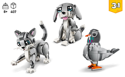 LEGO Creator 3 en 1 Juguete de Gato Juguetón - Juguete de Construcción con 3 Opciones de Construcción, Gato, Perro o Paloma - Regalo de Cumpleaños para Niños - Figuras de Animales para Niños, Niñas y