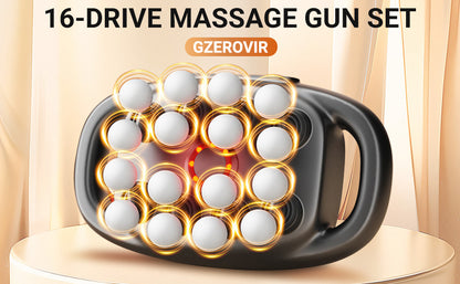 Juego de pistola de masaje de 16 cabezas, pistola de masaje de tejido profundo para cuello con 16 cabezas, para tejido profundo, espalda, hombros, piernas, alivio del dolor (gris 16 cabezas)