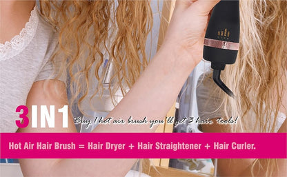 Cepillo Secador de Cabello, Cepillo Secador en Uno, Secador de Cabello Iónico y Estilizador Voluminizador 4 en 1 con Barril Ovalado de Titanio, Alisador de Aire Caliente para Peinado Suave Sin Frizz