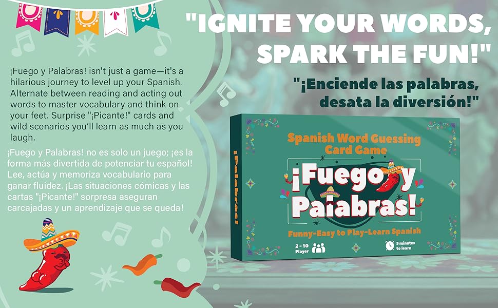 Juegos en español Tabú Charades | Juego de cartas de actuación y aprendizaje bilingüe - Desafíos fáciles y divertidos para practicar español | Perfecto para noches de juegos familiares, regalos