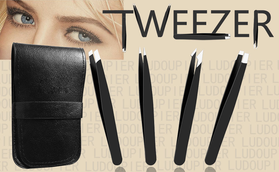 [4+1 piezas] Juego de pinzas con estuche de viaje, pinzas de aleación antioxidante profesionales de gran precisión para mujeres y hombres, multiusos como cejas y depilación facial encarnada