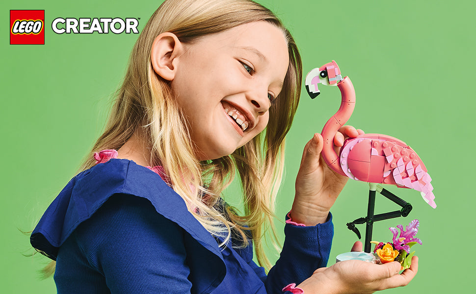 LEGO Creator 3 en 1 Animales Salvajes: Juguete de Construcción de Animales de Flamenco Rosa - Juego con 3 Opciones de Construcción, Flamenco Rosa, Cacatúa o Ajolote - Juguete Educativo para Niños