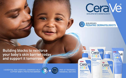 CeraVe Juego de baño para bebé, lavado y champú de 8 onzas + loción hidratante de 8 onzas + ungüento curativo de 3 onzas, sin fragancia, sin parabenos, sin ftalatos y sin lágrimas, artículos