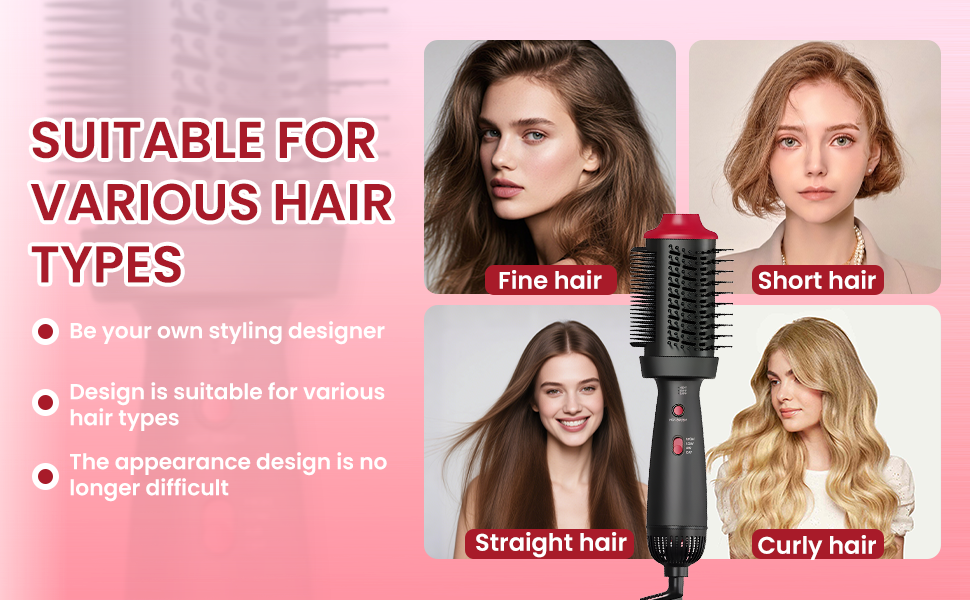 Peine con calefacción y cepillo secador 4 en 1, cepillo alisador de pelo, doble modo para secar, alisar, rizar y dar volumen a todo tipo de cabello, tecnología iónica de cerámica