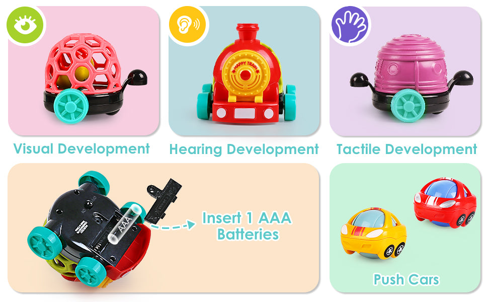 iPlay, iLearn Tren de juguete para bebés, autos suaves para niños de 6 a 12 meses, camión musical Push N Go, sonajero sensorial para niños pequeños, regalo de cumpleaños de bebés de 7, 8, 9, 10, 11,
