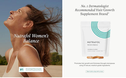 Nutrafol Suplementos para el Crecimiento del Cabello Women's Balance para Mujeres, Edades 45 y Más, Clínicamente Probados para Cabello Visiblemente Más Grueso y Cobertura del Cuero Cabelludo en 3-6