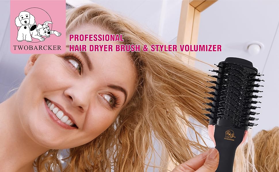 Cepillo Secador de Cabello, Cepillo Secador en Uno, Secador de Cabello Iónico y Estilizador Voluminizador 4 en 1 con Barril Ovalado de Titanio, Alisador de Aire Caliente para Peinado Suave Sin Frizz