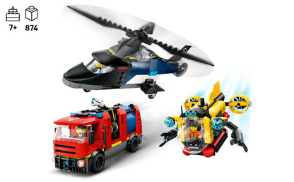 LEGO City Helicopter, camión de bomberos y submarino Remix juguete para niños, 3 juguetes de construcción en 1 para niños y niñas, a partir de 7 años, idea de regalo para cumpleaños, con 3 minifiguras