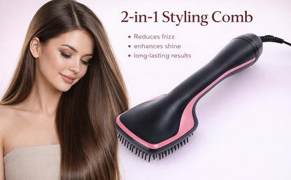 Cepillo secador de pelo 2 en 1 y cepillo alisador, cepillo iónico para mujer, cepillo de aire caliente con diseño de pala, moldeador de pelo de iones negativos para cabello suave, brillante, sin