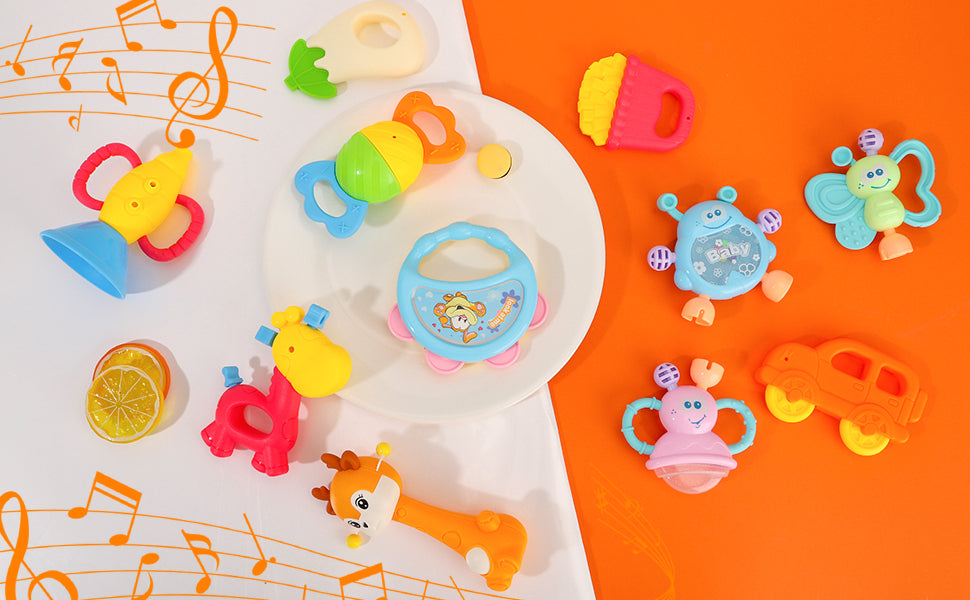 Cocurb Juego de 30 piezas de juguetes de bebé de alto contraste para bebés, sonajeros, juguetes de dentición y calcetines de muñeca, adecuado para 6 meses, regalo perfecto para bebés para niños y