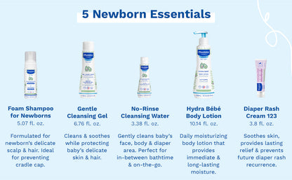 Mustela Set de regalo para recién nacidos, productos esenciales para el cuidado de la piel y el baño para bebés, natural y a base de plantas, juego de 5 artículos