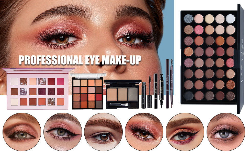 Kit de maquillaje todo en uno para mujer, kit completo de maquillaje, juego de regalo de maquillaje para mujer, paquete esencial de maquillaje incluye base, imprimación facial, paleta de sombras de
