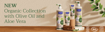Mustela Crema hidratante orgánica certificada, loción corporal natural con aceite de oliva, aloe vera y aceite de girasol, para bebés, niños y adultos, sin fragancia, verificado por EWG y vegano, 5.07 onzas, el embalaje puede variar