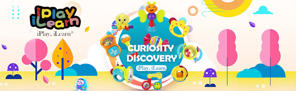 iPlay, iLearn Juego de 10 sonajeros para bebés, juguetes, sonajero fácil de agarrar y sacudir, mordedor sensorial, juguete musical de aprendizaje y desarrollo para bebés, regalo para baby shower y