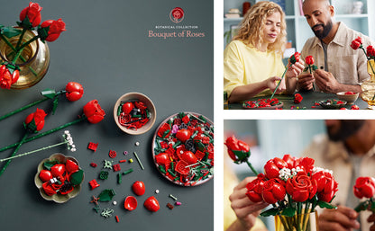 LEGO Botanicals - Ramo de rosas artificiales, juego de construcción de rosas rojas falsas para adultos, mayores de 18 años, regalos para el día de San Valentín para ella, decoración del hogar para