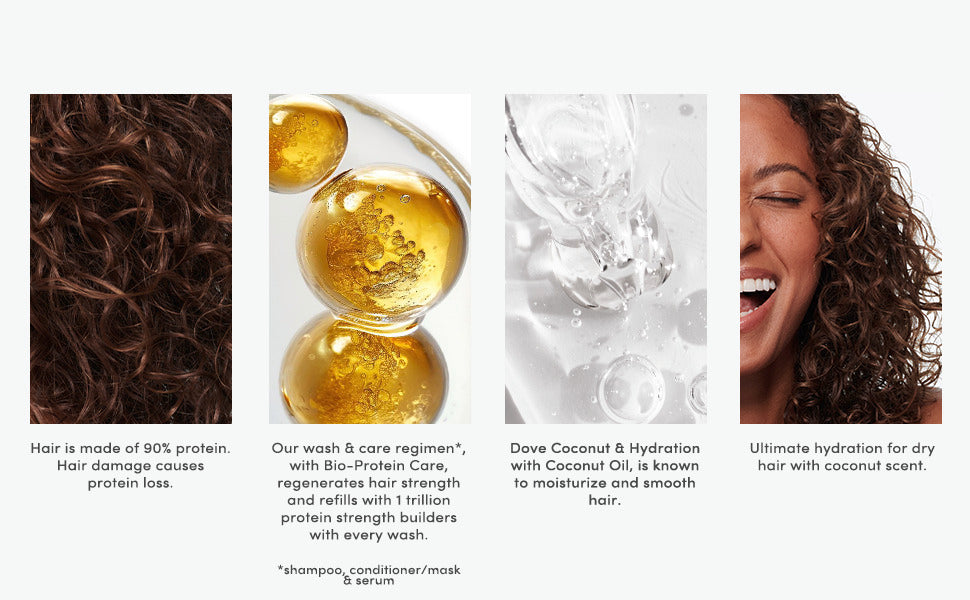 Dove Champú de coco e hidratación para cabello seco con tecnología de cuidado de bio-proteínas y aceite de coco, 28 onzas líquidas