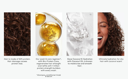 Dove Champú de coco e hidratación para cabello seco con tecnología de cuidado de bio-proteínas y aceite de coco, 28 onzas líquidas
