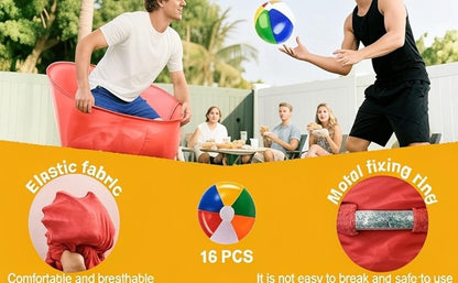 Juego de 2 pantalones de abuela con tirantes, 16 bolas hinchables y 2 bombas, divertido juego de fiesta al aire libre para adultos, niños, reuniones familiares y días de campo