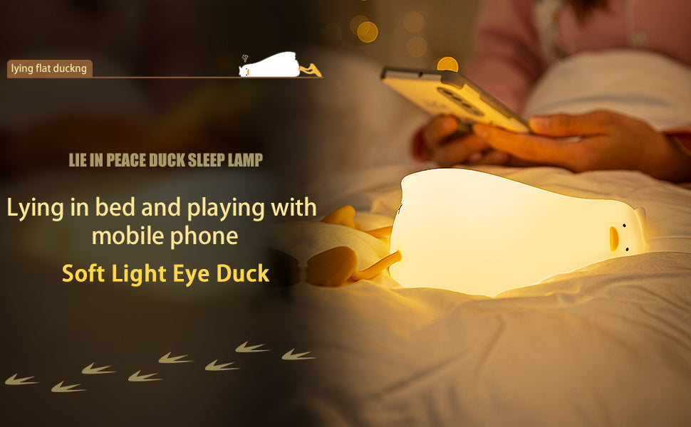 MUID Benson - Luz nocturna de pato acostado plano, lámpara LED de pato suave, lindo pato iluminado, luz nocturna de silicona regulable para guardería, lámpara táctil recargable de mesita de noche para