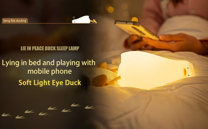 MUID Benson - Luz nocturna de pato acostado plano, lámpara LED de pato suave, lindo pato iluminado, luz nocturna de silicona regulable para guardería, lámpara táctil recargable de mesita de noche para