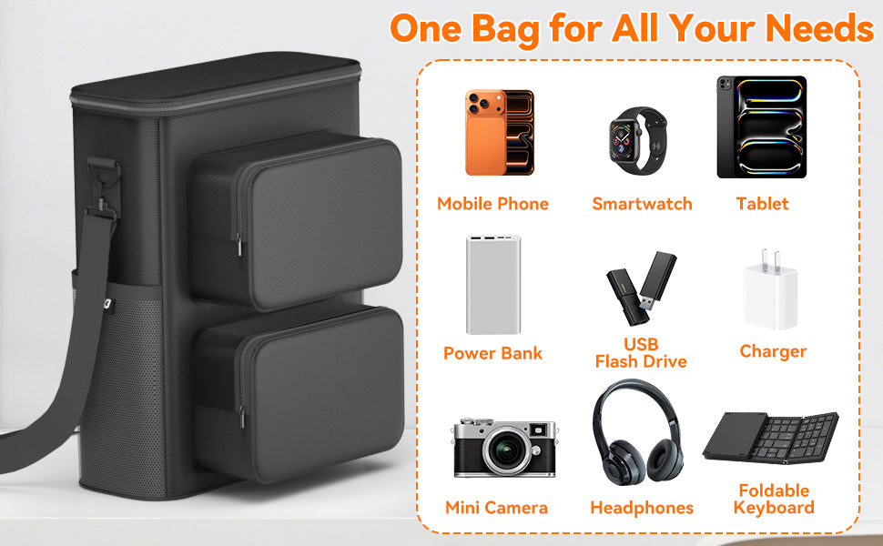 KDD Estuche organizador electrónico de viaje, bolsa de almacenamiento portátil para accesorios tecnológicos para artículos esenciales de viaje, estuche de almacenamiento de gran capacidad con