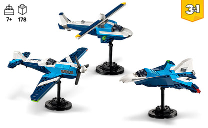 LEGO Creator 3 en 1 Avión de Carrera de Aviones Juguete - Juguete de Construcción con 3 Opciones de Construcción, Avión, Avión de Caza o Helicóptero - Idea de Regalo para Niños, Niños y Niñas, Edades