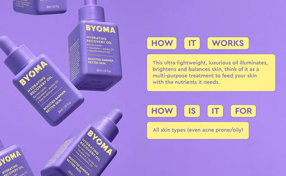 BYOMA Aceite Hidratante de Recuperación - Aceite Facial de Lujo con Escualano, Aceite de Jojoba y Aceite de Espino Amarillo - Piel Instantáneamente Radiante y Luminosa - Aceite Facial Reparador de